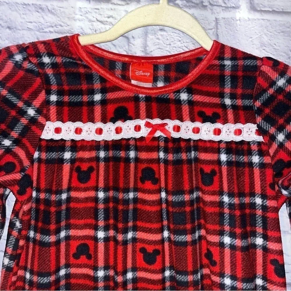 Girls Mickey Mouse Disney Red plaid Christmas flannel night gown lace ruffle 10 - Picture 5 of 9